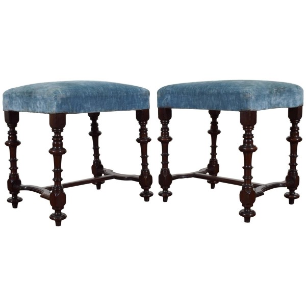 Pair of Turned Walnut Benches