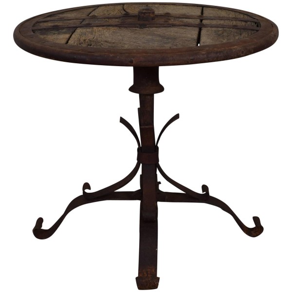 Wrought Iron Banded and Wooden Circular Table