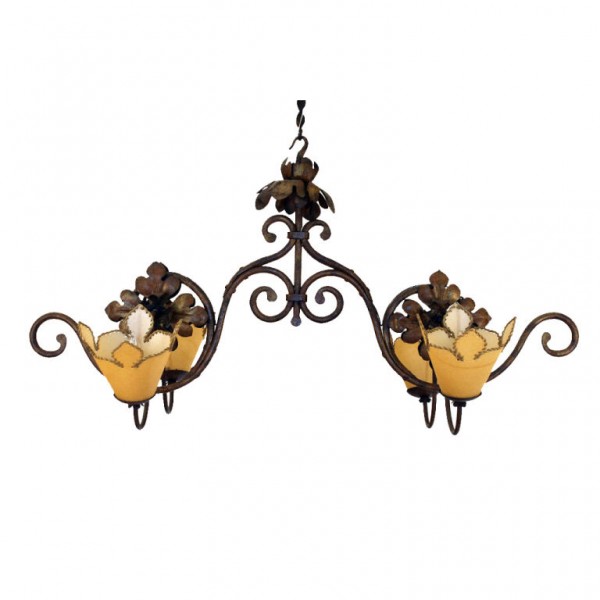 Gilt Iron and Metal 4-Light Chandelier