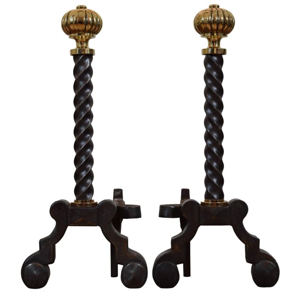 Pair of Steel and Brass Andirons