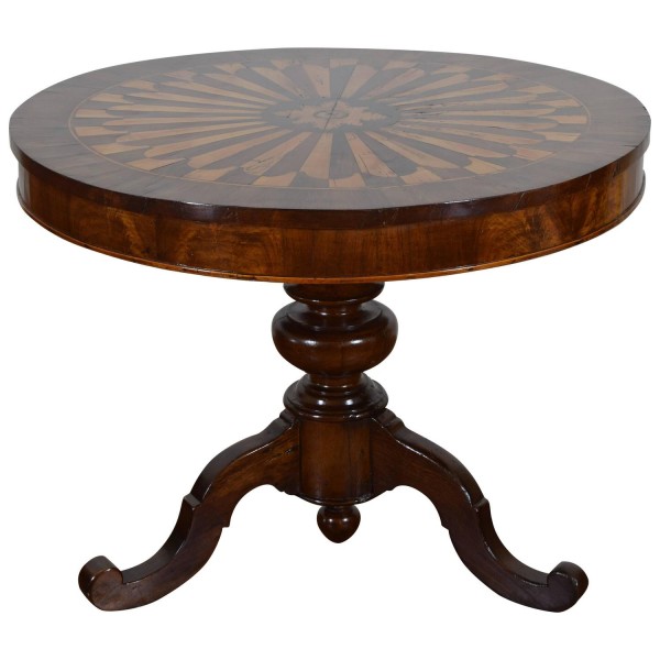 Walnut and Fruitwood Inlaid Center Table