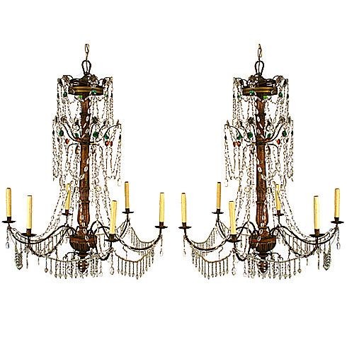 Pair of Giltwood and Iron Chandeliers