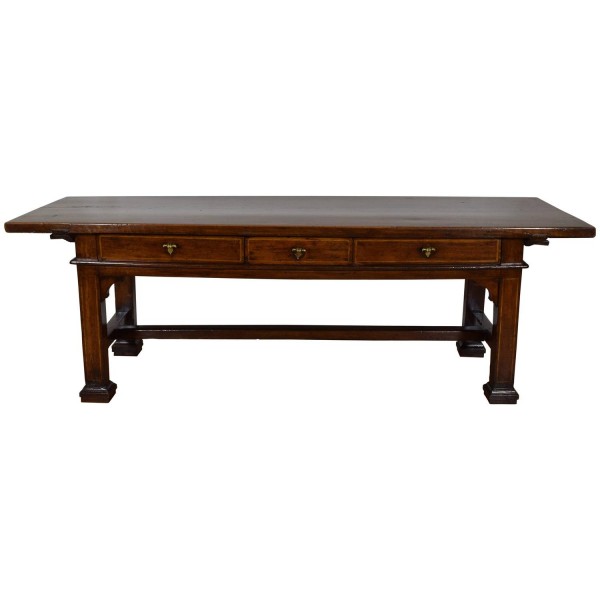 Walnut & Band Inlaid Rectangular 3-Drawer Table