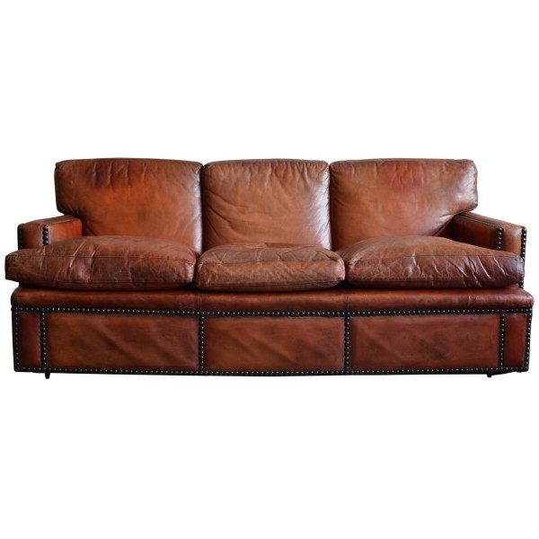 Leather Upholstered and Nailhead Decorated Sofa