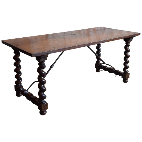 Turned Walnut & Wrought Iron Table