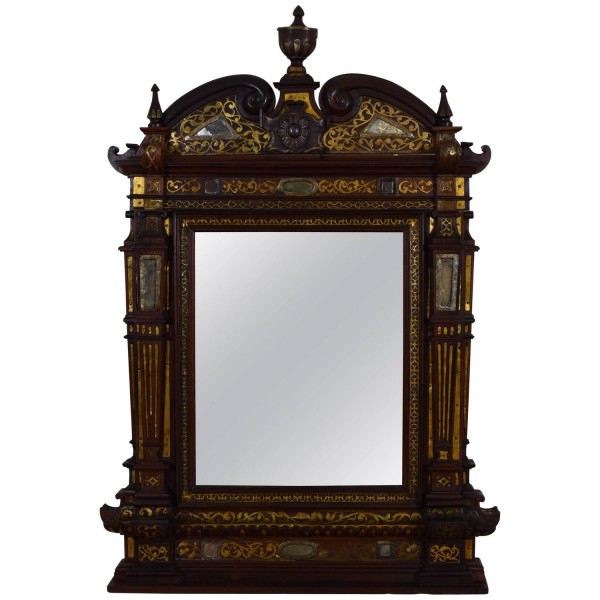 Rosewood and Brass Decorated Mirror