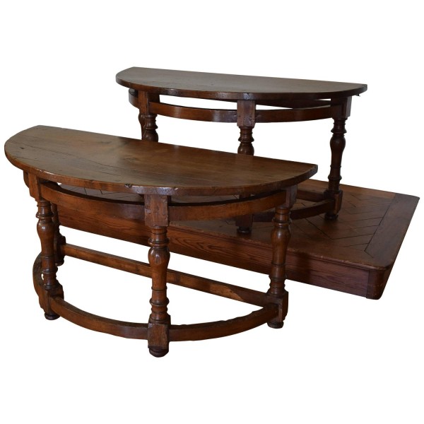 Walnut Demilune Console Tables