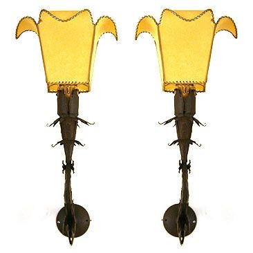Pair of Wrought Iron and Metal 1-Light Sconces