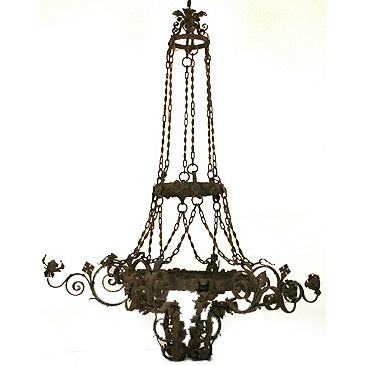 Monumental Wrought Iron 6-Arm Chandelier