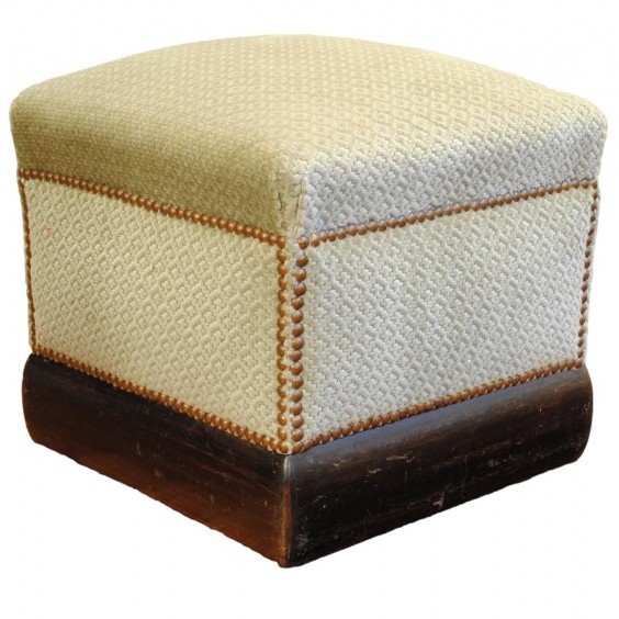 Upholstered Pouf Trimmed with Nail Heads