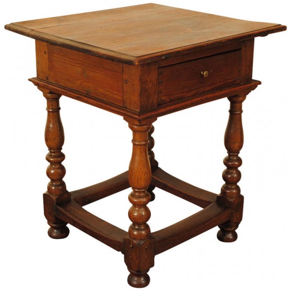 Pinewood and Elmwood 1-Drawer Table