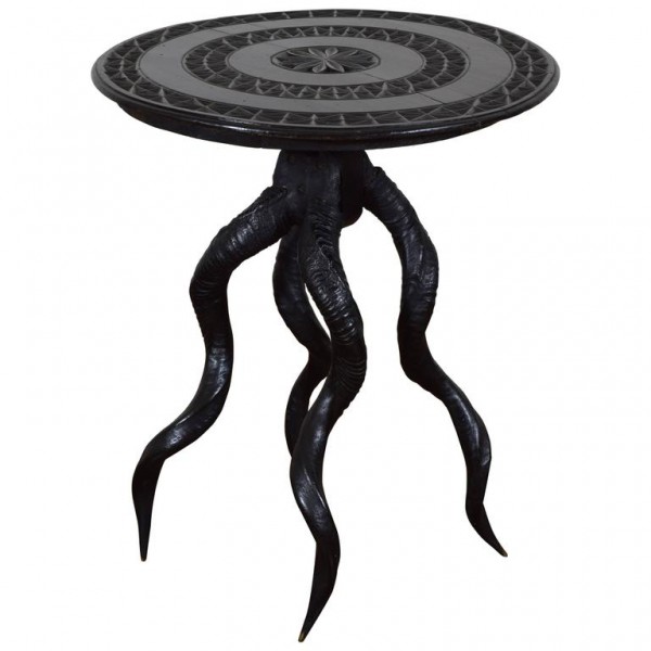 Carved Wood and Kudu Horn Table