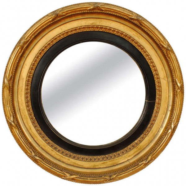Round Giltwood, Gilt-Gesso, and Ebonized Mirror