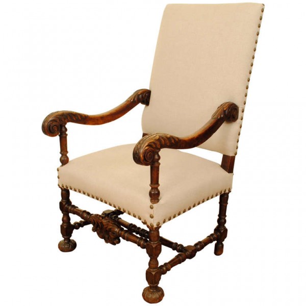 Carved Walnut Fauteuil