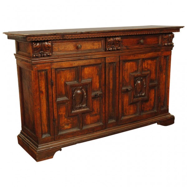 2-Door, 2-Drawer Carved Walnut Credenza