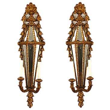 Pair of Giltwood 2-Light Mirrored Sconces