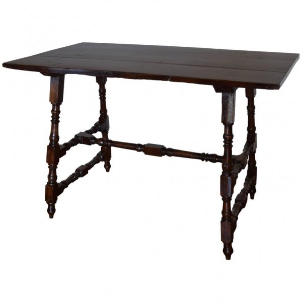 Walnut Table with Interesting Double Stretcher