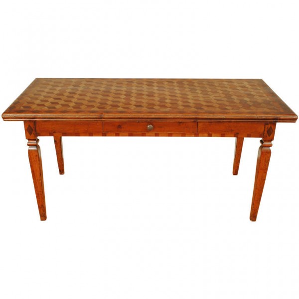 Large Geometrically Veneered 1-Drawer Table