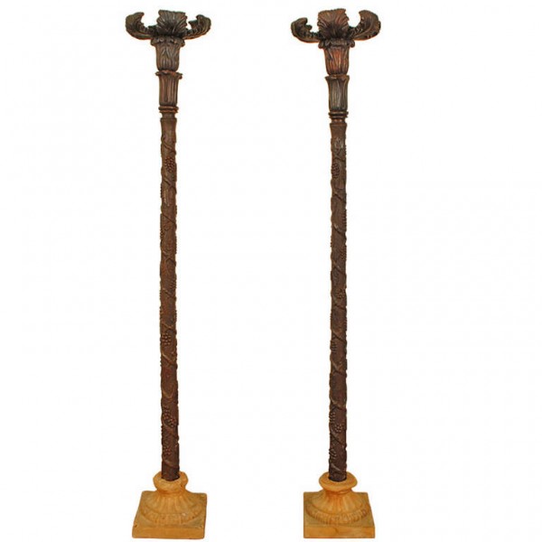 Carved Walnut Torcheres on Terracotta Bases