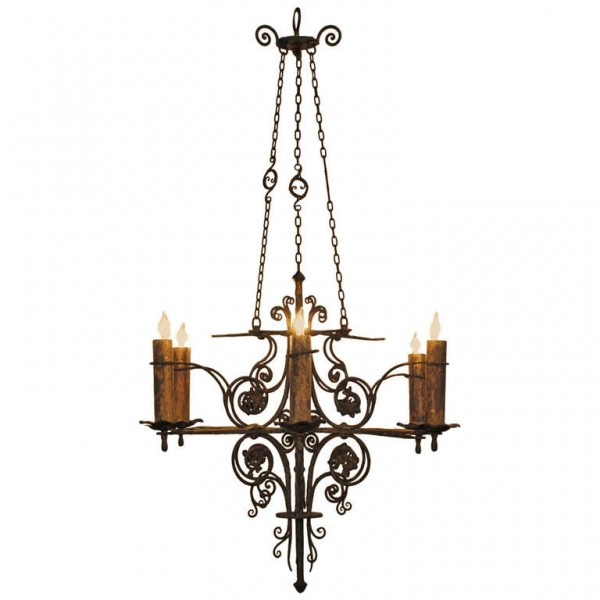 6 Light Faded Gilt-Iron Chandelier