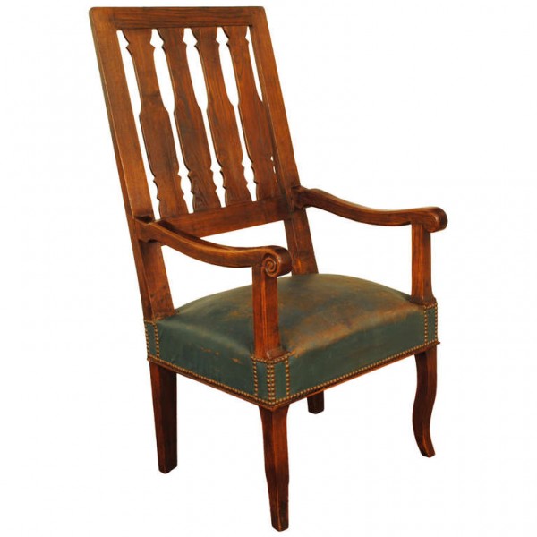 Oak and Leather Upholstered Armchair