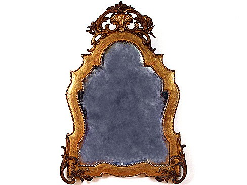 Giltwood Mirror with Shell Pediment