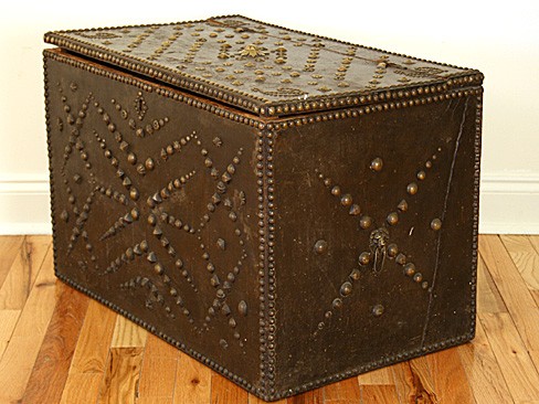 Small Trunk Covered in Leather with Initial "D"