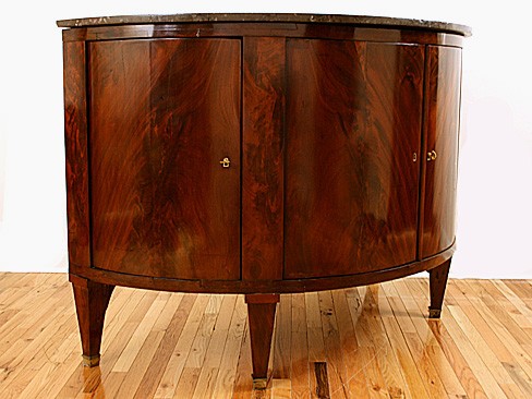 Mahogany 4-Door Demilune Cabinet with Marble Top