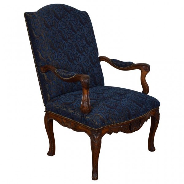 Walnut and Upholstered Fauteuil
