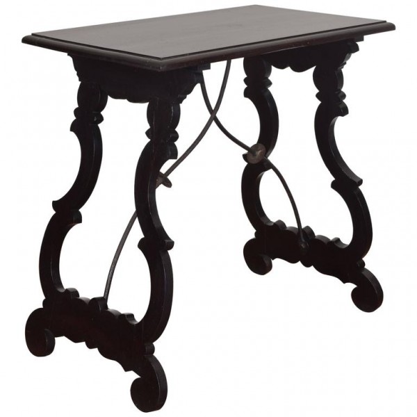 Ebonized Walnut End Table with Iron Stretchers