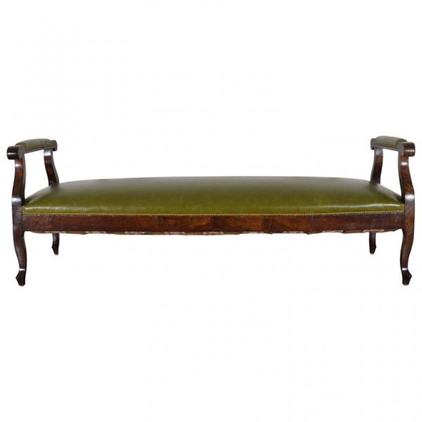 Walnut and Leather Upholstered Lit de Repos