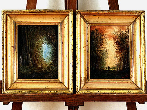 Pair of Paintings, Figures in Woods