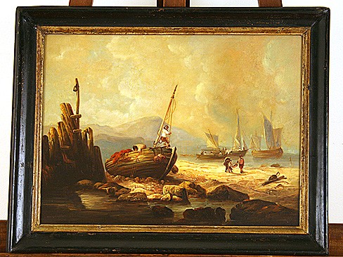 Oil on Board, Boats in Inlet