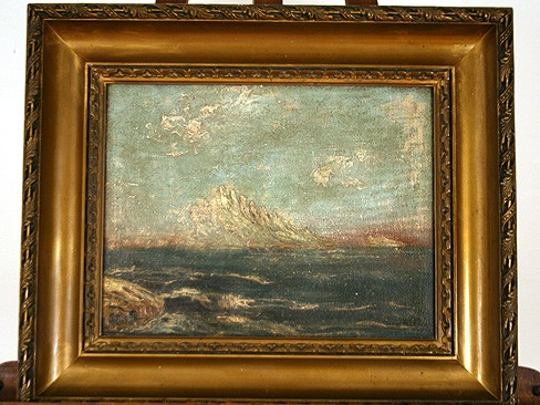 Oil on Canvas, Coastal View with Mountain in Background