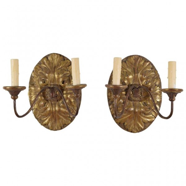 Pair of Giltwood 2-Arm Sconces