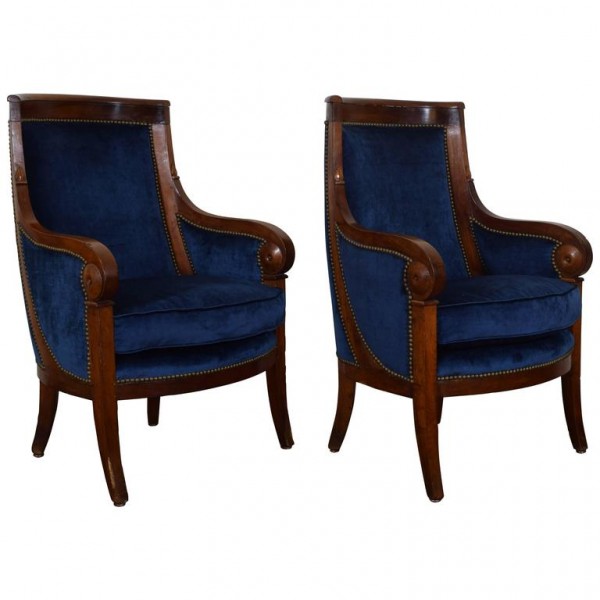 Pair of Walnut Upholstered Bergeres