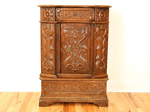 Walnut Heavily Carved 1-Door Credenza