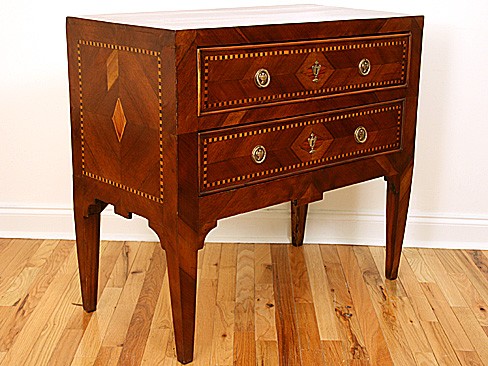 Walnut and Various Inlays 2-Drawer Commode
