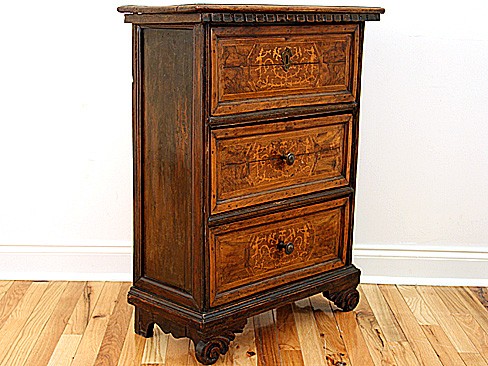 3-Drawer Walnut and Inlaid Commodino