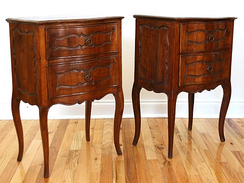 Pair of Provincial Walnut 2-Drawer Commodes