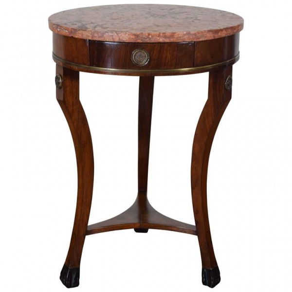 Mahogany, Ebonized, Brass and Marble Top Table
