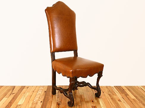 Walnut Side Chair upholstered in leather