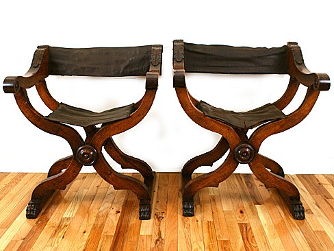 Pair of Walnut Savonarola Chairs