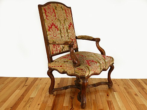 Walnut Armchair with Wood Trimmed Back