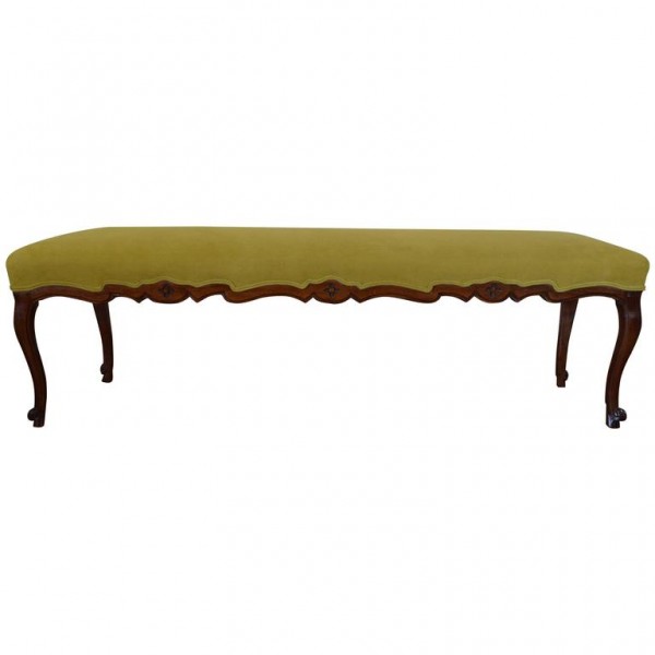 Carved Walnut and Upholstered Bench