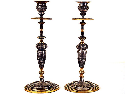 Pair of Silver Plated and Gold Plated Candlesticks