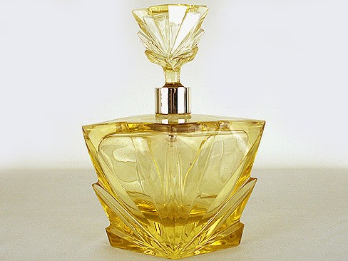 Yellow and Clear Cut Glass Decanter with Sterling Silver Rim