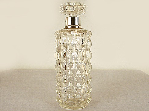 Round Cut Glass Decanter with Sterling Silver Rim