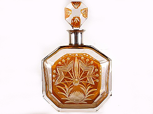 Amber and Clear Glass Decanter with Sterling Silver Rim