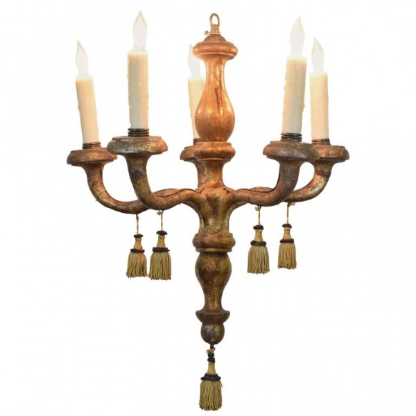 Diminutive Carved Giltwood 5-Light Chandelier